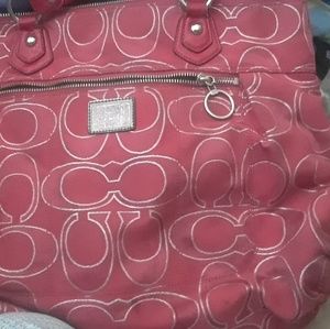 Coach poppy metalic tote. Red/silver